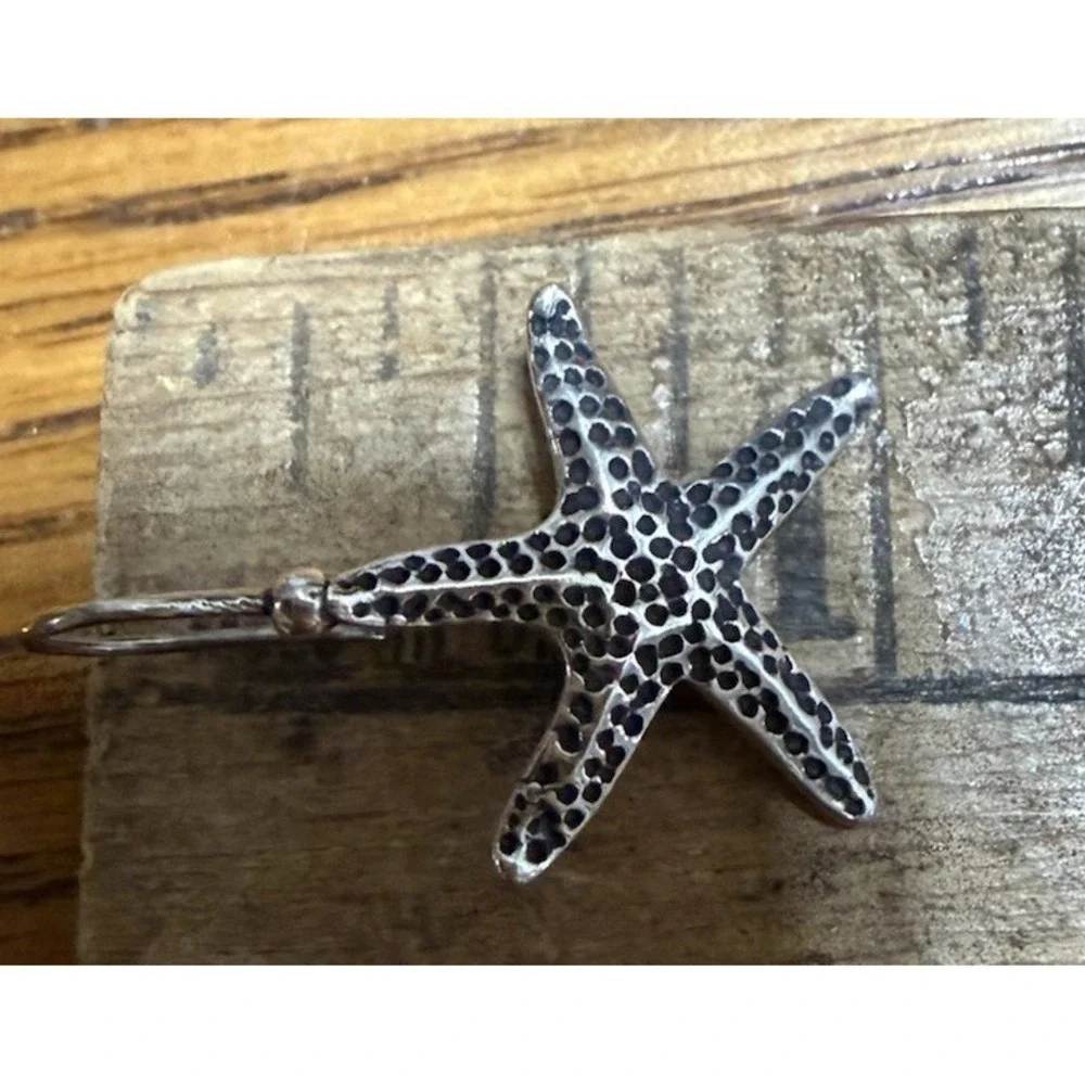925 Sterling Silver Starfish Drop Earrings Vintage Style Nautical Beach Jewelry - Picture 6 of 6